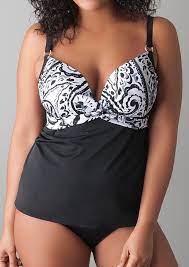 Lane Bryant Twist Front Swim Tank With Built In Cacique Plunge Bra Size 42dd Plunge Bra Attire Women Swimwear