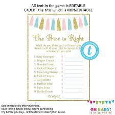 Price Is Right Editable Baby Shower Game Template Pink Blue Gold Gender Reveal Baby Shower Sign Gender Neutral Girl Boy Taspbg Baby Shower Printables Baby Shower Signs Baby Shower Pictures