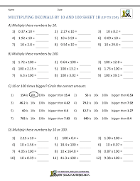 Edhelper.com math worksheets multiplication worksheets. Multiplying Decimals By 10 100