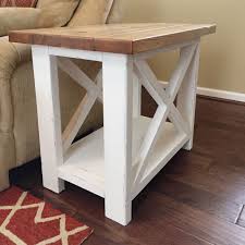 Ashmore Farmhouse End Table 20 X 30 X 25 Base White Distressed Top Special Walnut Farmhouse End Tables Wood End Tables Diy End Tables