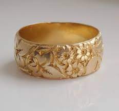 Fine Antique 18ct Gold Wide Floral Engraved Wedding Ring C1916 Uk Size R Wedding Rings Engraved Wedding Rings