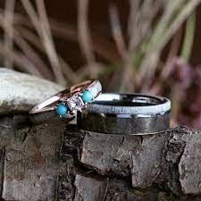 Deer Antler Wedding Ring Set With Turquoise And Wood 3779 Deer Antler Wedding Rings Wood Wedding Ring Antler Wedding Rings