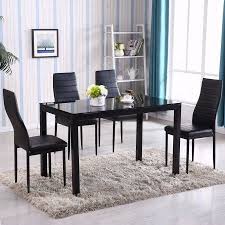 Zimtown 5 Pieces Modern Dining Table Set 4 Chair Glass Metal Kitchen Room Breakfast Furniture Walmart Com Unique Dining Room Glass Dining Table Glass Dining Table Set