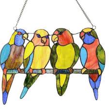 Birds On A Wire Stained Glass Hanging Panel Birds On A Wire Tiffany Style Stained Glass Window Panel Stained Glass Birds Stained Glass Windows Stained Glass Window Panel