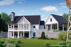 Walkout basement designs with wet bars get the party started, and can keep it going with room for a billiards table, big television, or even a sport court. Modern Farmhouse House Plan Max Fulbright Designs