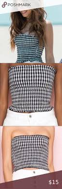 Black And White Brandy Price Brandy Melville Cleo Tube Top Brandy Melville Cleo Smocked Gingham Black And White Tube Top Tag Is Missing From Top But It Was Purch