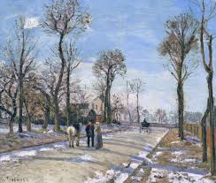 Camille Pissarro La Route De Versailles A Louveciennes 1870 Camille Pissarro Camille Pissarro Paintings Winter Landscape