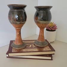 Art Pottery Handmade Wine/water Goblets in Shades of Brown, Artist Signed  by D. Padgett, 11 Ounces, Collectible