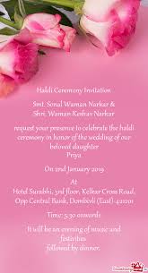 Waman Keshav Narkar Request Your Presence To Celebrate The Haldi Ceremony In Honor Of The Weddi Free Cards If you want your wedding invite to be traditional with a dash of freshness then the floral cards are available in a huge array of hues starting from the traditional haldi yellow to new. waman keshav narkar request your