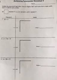Every term in one polynomial must be multiplied by every term in the other polynomial. Solved Multiplying Polynomials Worksheet 2 Name Multiply Chegg Com