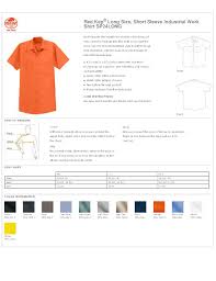 Red Kap Long Size Short Sleeve Industrial Work Shirt Sp24long