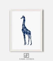 Giraffe Print Giraffe Gift Blue Animal Poster Navy Animal Etsy Geometric Animals Animal Posters Animal Nursery Art