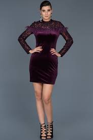 Mor Dantel Kollu Kadife Elbise Abk321 Elbise Elbiseler The Dress