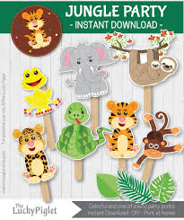 Jungle Centerpieces Printable Jungle Decorations And Cutouts Etsy Jungle Party Decorations Jungle Birthday Jungle Party