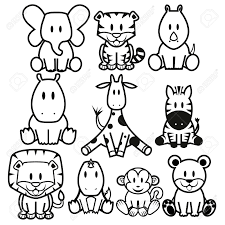Black And White Line Drawings Of Animals Vector Cute Wild Animals Set Cute Wild Animals Zebra Cartoon Animals Black And White