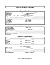 Client Information Worksheet Template Worksheet Template Card Template Clients