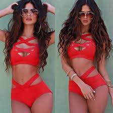 Avec ses designs à pois, vous. Maillot De Bain Decoupes 2 Pieces Bandage Culotte Haute Femme Sexy Bikini Rouge Maillots De Bain Hauts