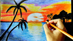Teknik menggambar lukisan pemandangan dengan pensil memang cukup mudah dibandingkan dengan menggunakan cat air. Cara Menggambar Sunset Di Pantai Simpel Youtube