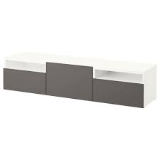 Ikea bestå burs desk can be placed in the middle of a room because the back is finished. Besto Curbstone Under Tv White Grundsviken Dark Gray Drawer Tracks Smoothly Close 692 010 01 Reviews Price Where To Buy