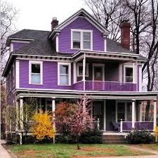 If purple paint is used, then the purple paint must be vertical lines of not less than eight inches in length and not less than one inch in width; A House In Every Color Of The Rainbow House Colors Exterior House Color Purple Home