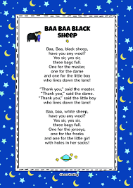 Baa Baa Black Sheep Nursery Rhyme Free Kids Videos Activities Nursery Rhymes Lyrics Kindergarten Songs Nursery Songs Lyrics