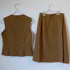 Japan Kuk LeuAng Brown Wool Top & Skirt Set Suit Button Up Women size  XS / JP 36 | eBay