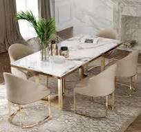 Conjunto de Móveis de Jantar de Mármore de Alta Qualidade Luxuosa Grande  Mesa de Jantar de Pedra Dourada Móveis Modernos para Sala de Jantar