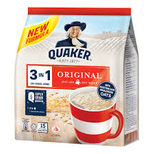 Organic instant oatmeal, regular per 1 packet (28 g): Quaker 3 In 1 Instant Oat Cereal Drink Original Ntuc Fairprice