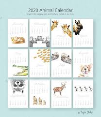 2020 Calendar Animal Calendar Desk Calendar 5x7 Nursery Arts Gift For Kid Coworkers New Year Gift In 2020 Calender Design Creative Calendar Calendar Design