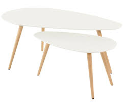 Set De 2 Tables Basses Gigognes Scandinaves En Bouleau Blanc Laque Pietement Conique Collection Harold Table Basse Gigogne Table Basse Bouleau Blanc