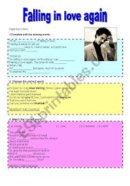 You must know know what you want and if you go it don't matter who is at fault now i see i'm up against the wall don't wanna be me when disappointment makes its call. Falling In Love Again Eagle Eye Cherry Esl Worksheet By Lihgf