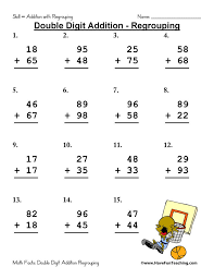 We have the worksheets for free download on our website and the kids can follow along as they work on the worksheet and thank you for watching our math videos for kids. Double Digit Addition With Regrouping Worksheet Pack Have Fun Teaching