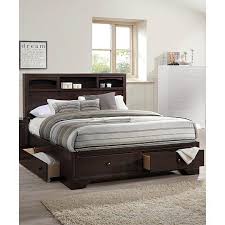 Classically designed platform bed frame with wooden slats included. Wooden E King Bed With Display Shelves Under Bed Drawers Dark Brown Finish Bed Frame With Storage Storage Bed Queen King Storage Bed