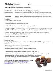 The Lottery By Shirley Jackson Unit Introduction Anticipatory Activity Guided Reading Questions Discuss Teaching Short Stories Shirley Jackson Hunger Games