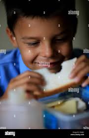 Embargoed to 0001 Wednesday September 6 Toby Stanton tucks into his packed  lunch for school. More than a third of parents lack the basic knowledge to  make their children a healthy packed
