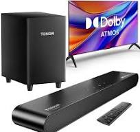 TONOR Soundbar 2.1 TV z Dolby Atmos, 5.3 Bluetooth Soundbar z subwooferem  do telewizora, 3 tryby EQ, głośniki BASSMX/Surround Sound do  telewizorów/PC, ...