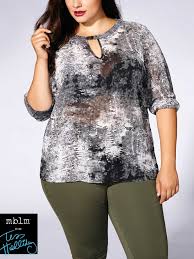 Tess Holliday Long Sleeve Printed Blouse With Keyhole