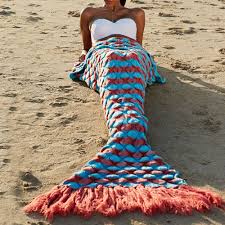 Chic Quality Wool Knitting Fish Scale And Tassel Design Mermaid Shape Blanket Knitted Mermaid Tail Blanket Crochet Mermaid Tail Mermaid Tail Blanket