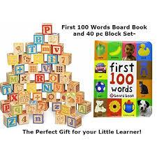Beloved child educator roger priddy's classic first 100 words is now a padded board book introducing 100 essential first words and pictures your little one will soon learn some essential first words and pictures with this bright board book. Necessary Things Co Toys Building Block Set And First 100 Words Book Bundle For Toddlers 40 Pc Wooden Alphabet Toddler Toddlers 1 2 Or 3 Year Olds Educational Toys Planet