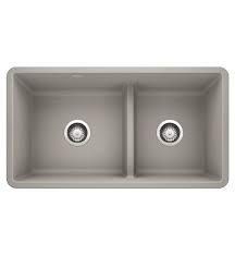 Check spelling or type a new query. Blanco 442737 Precis 33 Reversible 1 3 4 Double Bowl Undermount Silgranit Kitchen Sink With Low Divide In Concrete Gray