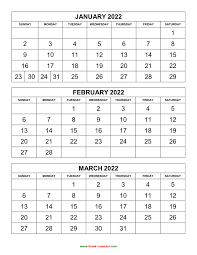 Free Download Printable Calendar 2022 3 Months Per Page 4 Pages Vertical