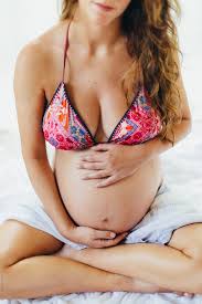 Close Up Of Beautiful Pregnant Woman In Bikini By Laura Stolfi Pregnant Self Confident