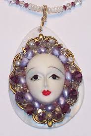 Funky Handmade 20" Beaded Goddess PENDANT NECKLACE AMETHYST Crystals Pearls  Golden Accents and Hook Closure