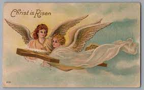 Easter Postcard Christ is Risen Flying Angels with Cross Embossed A367 |  eBay