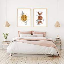 Boho Bedroom Decor Sun And Moon Print Set Of 2 Above Bed Etsy Above Bed Decor Bedroom Decor Minimal Bedroom Decor