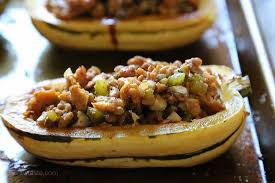 Stuffed Delicata Squash With Sausage Mushroom Stuffing Recipe Sausage Stuffed Mushrooms Delicata Squash Pumpkin Recipes
