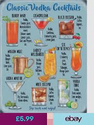 15x20 Metal Sign Plaque Home Bar Kitchen Vodka Cocktail Recipe Menu Cocktail Recipes Drinks Alcohol Recipes Classic Cocktail Recipes