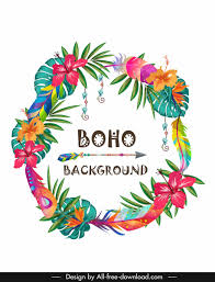 Download Boho Background Colorful Floral Wreath Arrow Decor Free Vector In Adobe Illustrator Ai Ai Format Encapsulated Postscript Eps Eps Format Format For Free Download 5 63mb
