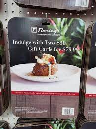 A fleming's egift card is one of the finest things you could give a friend for a truly fine dining experience. Fleming S Prime Steakhouse Two 50 Gift Cards Costcochaser