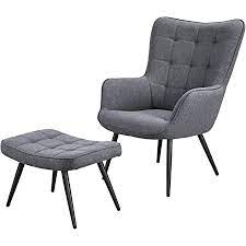 Reveal wondrous moments with the divulge faux leather armchair. Amazon Com Topeakmart Fabric Chair With Ottoman Curved Back Living Room Chair Balcony Lounge Chair Casual Fabric Arm Chair With Foot Rest Grey Furniture Decor